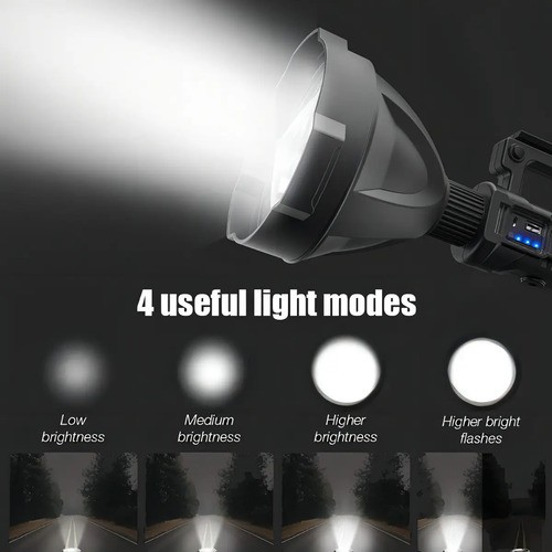 Foco Linterna Led Gigante Alcance 1200 Mt Usb Negro 12