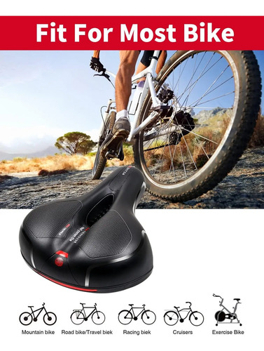 Sillin Bicicleta Antiprostático Cómodo Amplio Reflectante Negro 26 Cm 20.6 Cm 19