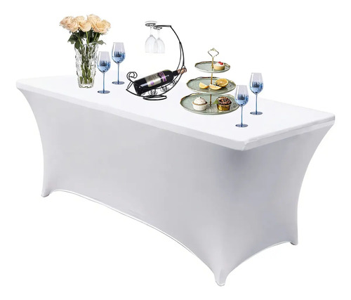 Mantel Spandex Blanco Rectangular 180x75 Cm Para Eventos Lavable Liso 16