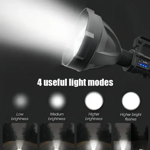 Foco Linterna Led Gigante Alcance 1200 Mt Usb Negro 5