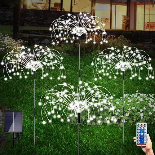 Pack X4 Luces Micro Led Fuego Artificial Solares Navidad Amarillo 6