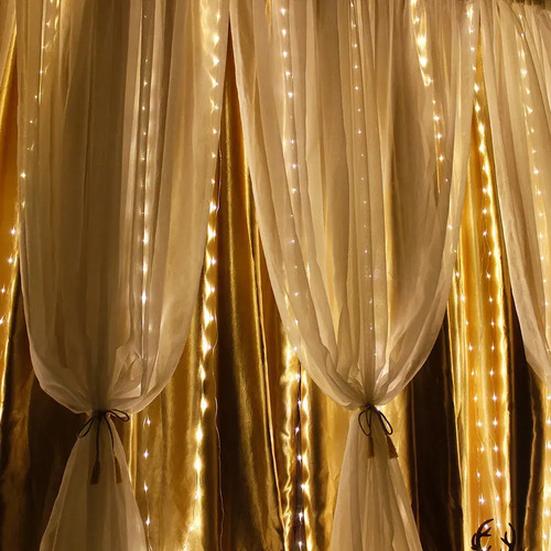 3mt Cascada Luces Guirnalda Cortina Led Navidad Eventos Boda Amarillo Cálido 4