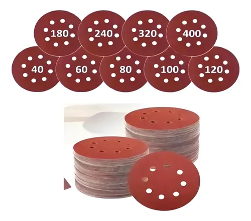 Set 100 Lijas Velcro Con 8 Orificios 125mm 5 Pulgadas / Uss 100 11