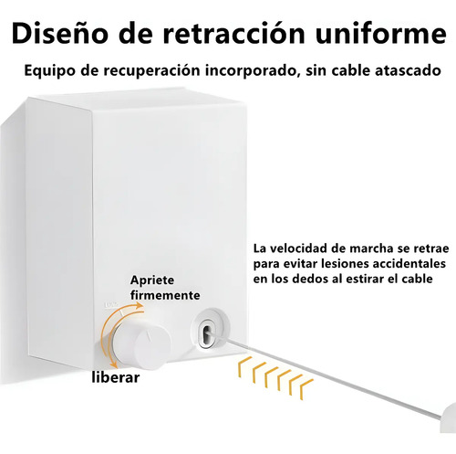 Tendedero Retráctil De Pared Negro 4m Acero Inoxidable Extensible 10