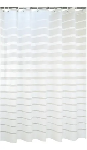 Cortina De Baño Yu Forro Rayada Blancas 180x180cm Con Ganchos Peva Blanco Rayas 4