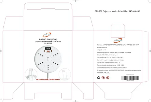 Alargador Plegable 3m 5 Enchufes 2usb Cables De Carga Rapida Blanco 5
