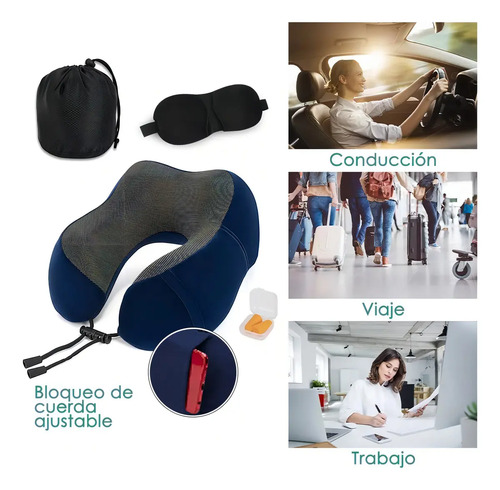 Cómodo Almohada De Viaje Espuma De Memoria Cojín Para Cuello Color Gris 3