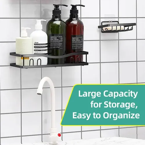 Organizador De Ducha Repisa Baño Adhesivo Set 3 Inoxidable Negro 4