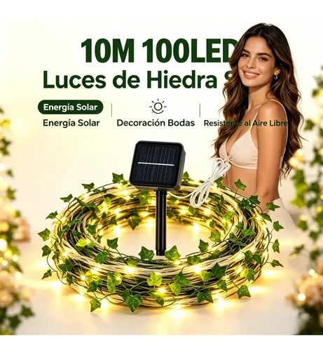 Luces Guirnalda Solar 100 Led Calidas 10 M De Artificiales Verde Oscuro 2