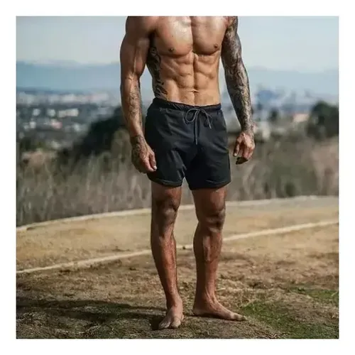 Short Gimnasio Licra Bolsillo Poliester Hombre Negro Y Rojo 18