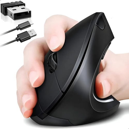 Ratón Vertical Inalámbrico Mouse Usb 2.4ghz Recargable Blanc Blanco