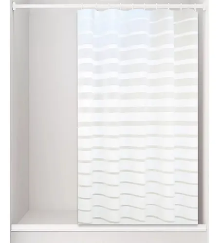 Cortina De Baño Yu Forro Rayada Blancas 180x180cm Con Ganchos Peva Blanco Rayas 11