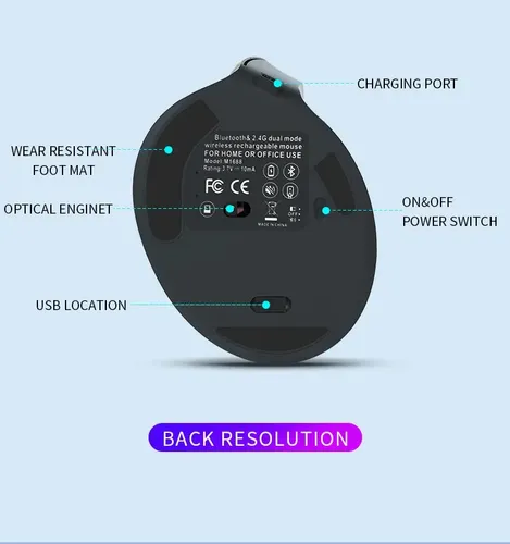 Ratón Vertical Inalámbrico 2.4g Bluetooth X Usb Ergonómico Negro 16
