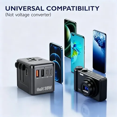 Enchufe Adaptador Viaje Universal En Uno 4 In 1 Gan 35w 10