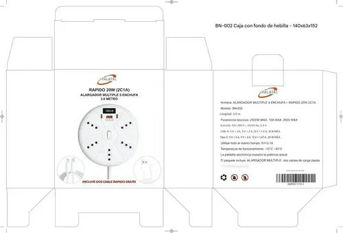 Alargador Plegable 3m 5 Enchufes 2usb Cables De Carga Rapida Blanco 13