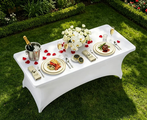 Mantel Spandex Blanco Rectangular 180x75 Cm Para Eventos Lavable Liso 5