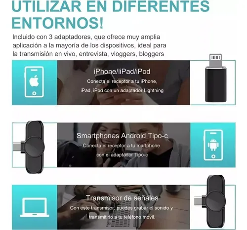 Micrófono Lavalier Inalámbrico Para Ios iPhone iPad Y Usb-c Negro 5