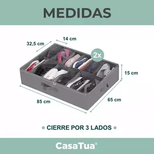 Organizador Zapatos Bajo Cama Almacenamiento Zapatero Set X1 Gris 11