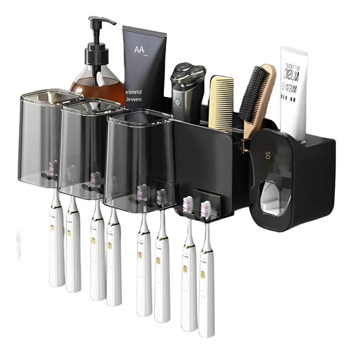 Dispensador Pasta Crema Dental Cepillos Organizador 4 Vaso Negro 7