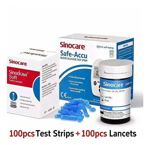 100 Tiras Reactivas Y 100 Lancetas Sinocare Safe Accu Color Azul Acero 5