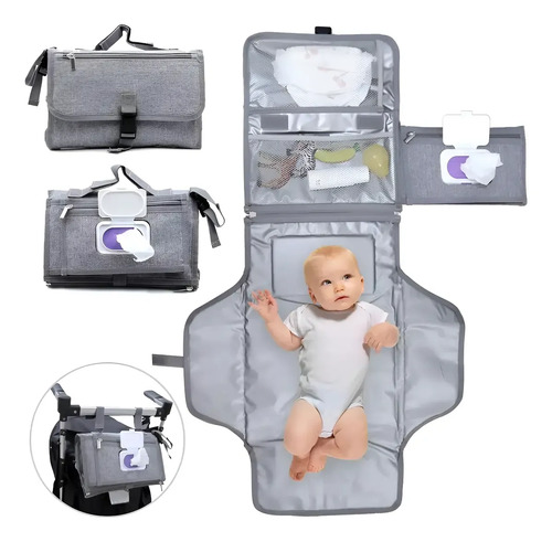 Mudador Portátil Impermeable Bebé Cambiador Plegable Gris Oscuro Color Sólido 10