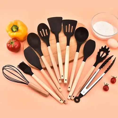 Set 11 De Cocina Antiadherentes De Silicona + Almacenamiento Negro 13