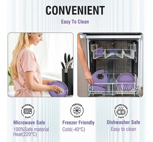 Juego De Alimentación De Silicona Antideslizante Bebes 13pz Morado Oscuro Lisa 6