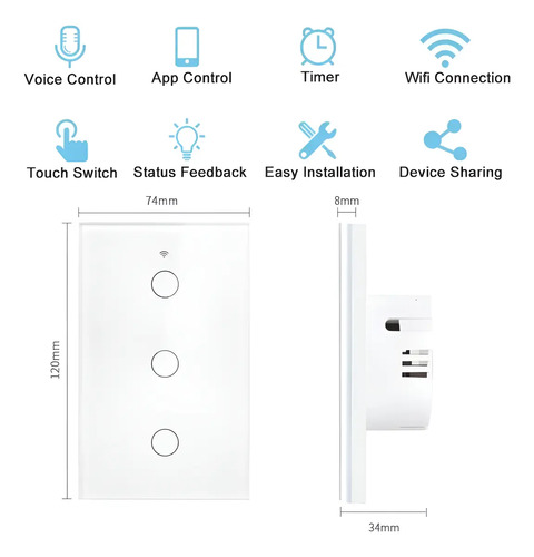 Apagador Inteligente Wifi Sin Cable Neutro 1,2 O 3 Canales 13