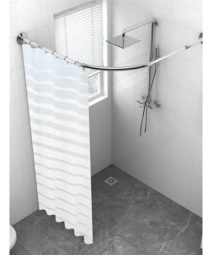 Cortina De Baño Yu Forro Rayada Blancas 180x180cm Con Ganchos Peva Blanco Rayas 19