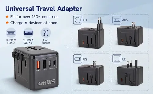 Enchufe Adaptador Viaje Universal En Uno 4 In 1 Gan 35w 15