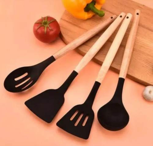 Set 11 De Cocina Antiadherentes De Silicona + Almacenamiento Negro 17