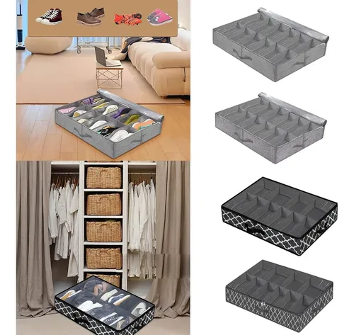Organizador Zapatos Bajo Cama Almacenamiento Zapatero Set X1 Gris 5