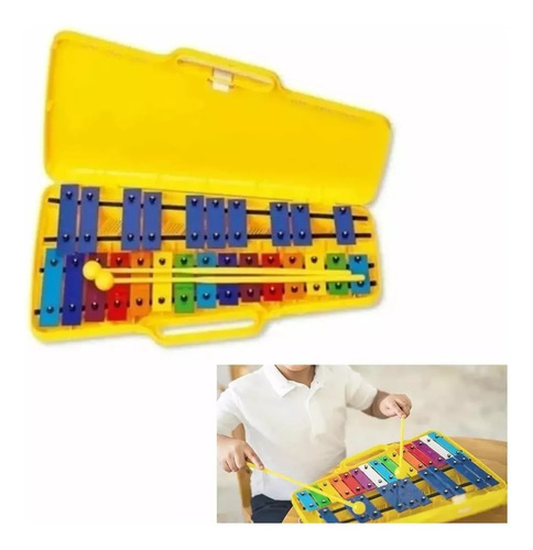 Metalofono Cromatico 25 Notas Xilofono Infantil Escolar Color Amarillo 6