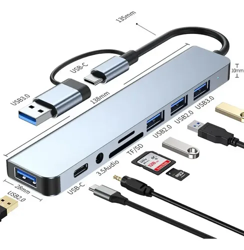 Hub Usb Hota Usb-c 8 Puertos Compatible Macbook Pro Samsung LG Huawei Plateado 8