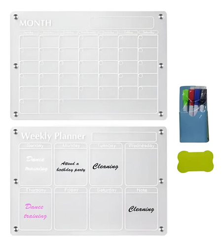 Pack 2 Pizarras Planner Mensual - Semanal, Imán Refrigerador 10