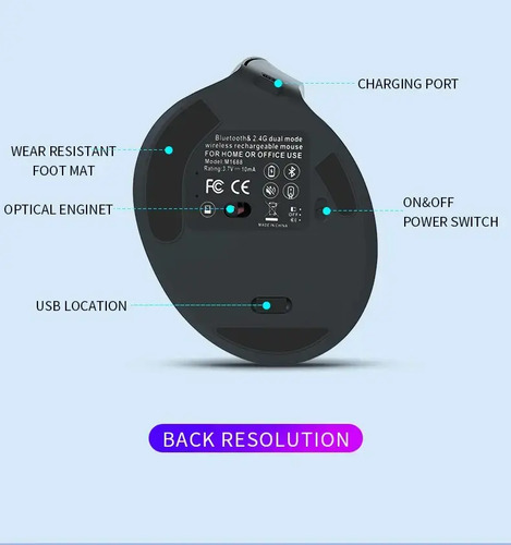 Ratón Vertical Inalámbrico 2.4g Bluetooth X Usb Ergonómico Negro 9