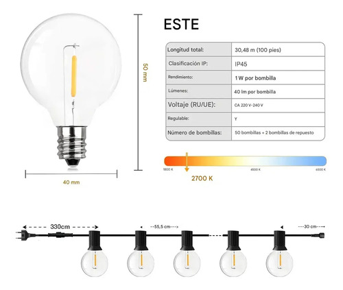 Cadena De 25 Luces De 15 M Que Se Puede Conectar En Serie Blanco Cálido 4