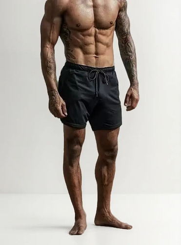 Short Gimnasio Licra Bolsillo Poliester Hombre Negro Y Rojo