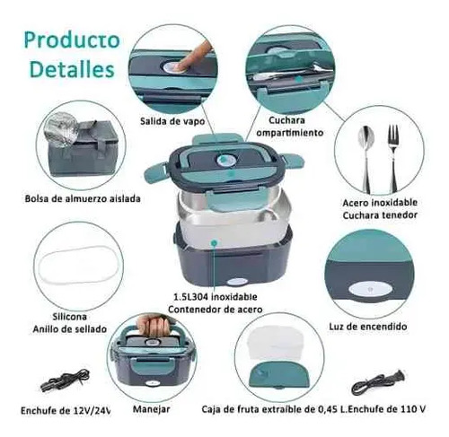 Lonchera Eléctrica Aluminio Portátil Calentar Comida 220v80w Verde Oscuro 3