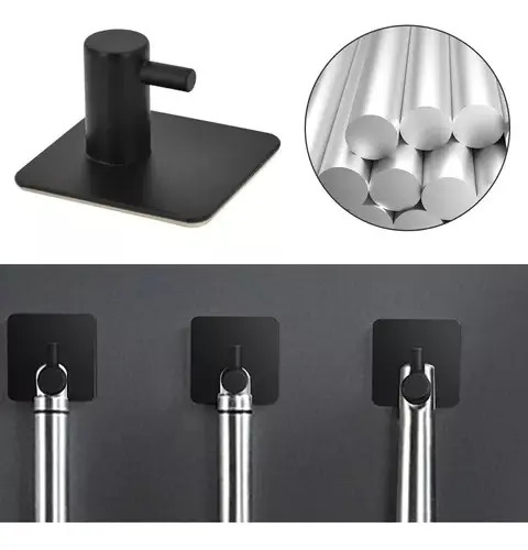 Ganchos Adhesivos Impermeables De Acero Inoxidable 5 Uds. Negro 2