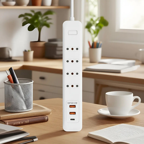 Falatale Alargador 4 Enchufes + 2 Usb Rápida 20w +1 Type C Blanco 5