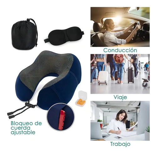 Cómodo Almohada De Viaje Espuma De Memoria Cojín Para Cuello Color Azul 5