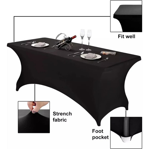 Funda Mantel Spandex Hota Negro 180x75cm Rectangular Hipoalergénico Liso 12