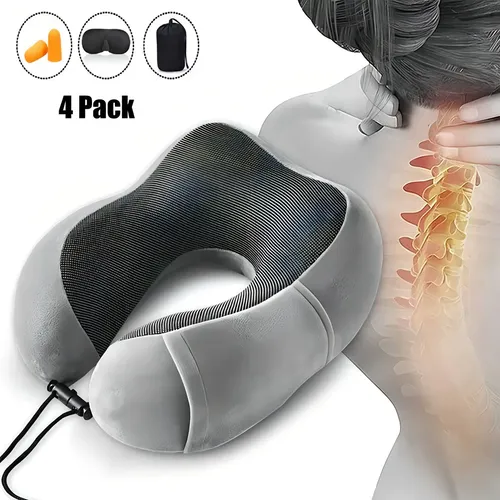 Cómodo Almohada De Viaje Espuma De Memoria Cojín Para Cuello Color Gris 2