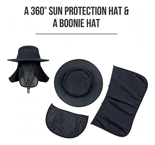 Sombrero Gorro 3 En 1 Para Sol Guarda Polvo Trekking Pesca Negro El Código Medio Se Puede Ajustar 8