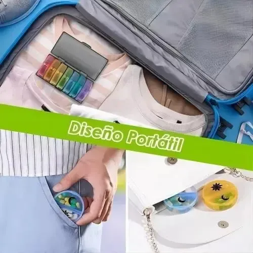 Pastillero Semanal Organizador Portátil 2 Tomas 7 Dias Color 7