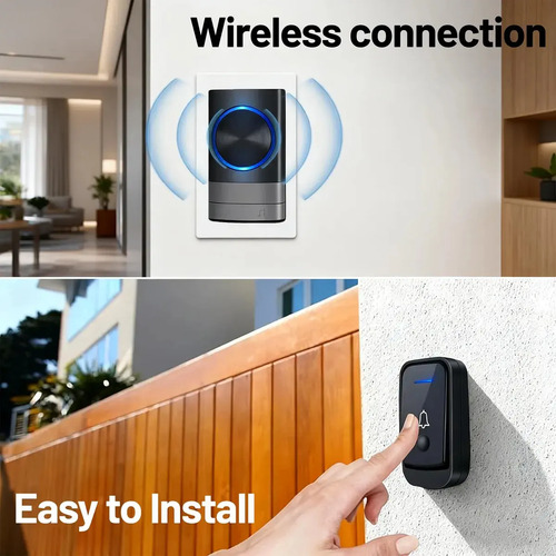 Timbre Inalámbrico Para Puerta Con 2 Receptores Impermeables Negro 7