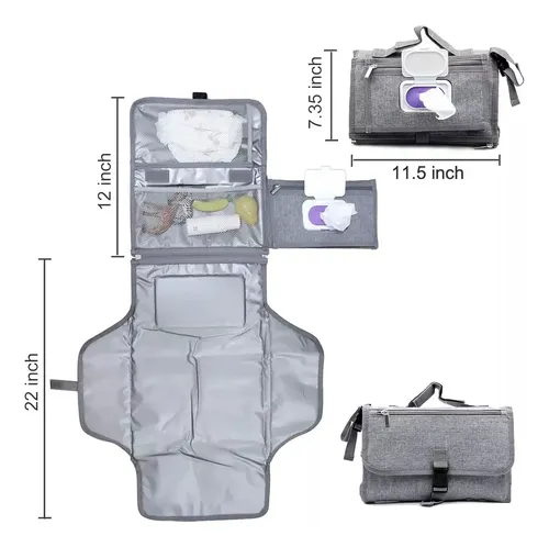 Mudador Portátil Impermeable Bebé Cambiador Plegable Gris Oscuro Color Sólido 13