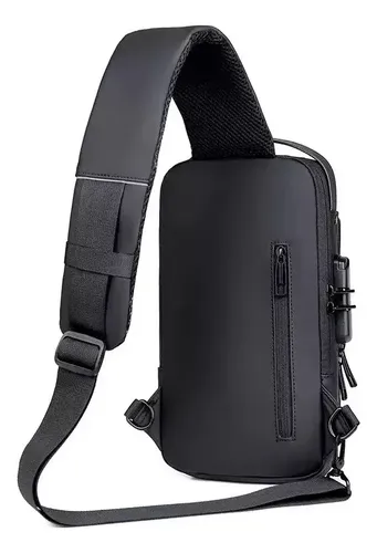 Bolso Banano Cruzado Impermeable Usb Riñonera Antirrobo Negro Cuero Sintético 10