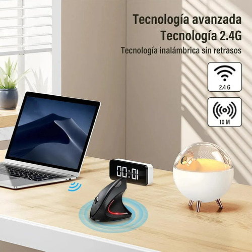 Ratón Vertical Inalámbrico Mouse Usb 2.4ghz Recargable Blanc Blanco 6